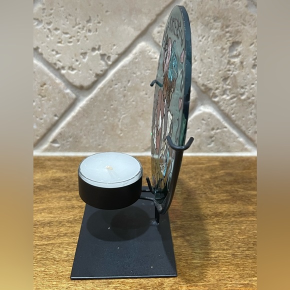 Vintage Round Stained Glass hand painted candle stand - Picture 6 of 8